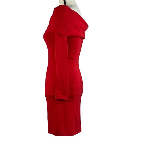French Connection SZ 6 Bodycon Dress Off-Shoulder Cowl Neck Stretch Long Sleeve - Picture 5 of 7